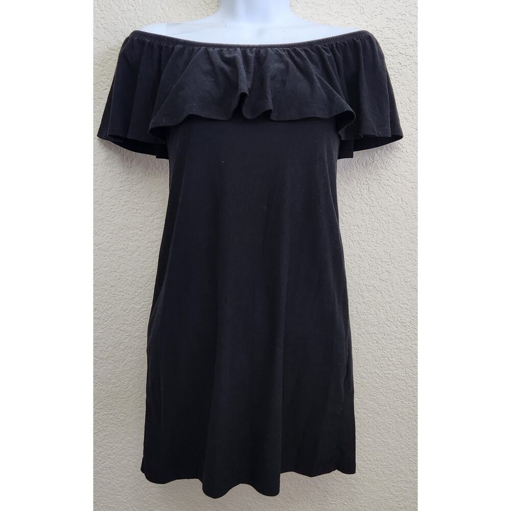 Derek Heart Black Off The Shoulder Ruffled Top Small Stretchy Soft Lightweight